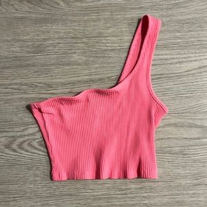 One Shoulder Hot Pink Cropped Tank